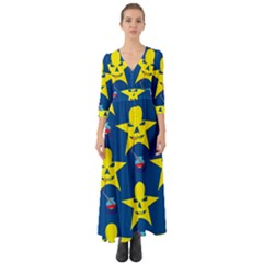 Blue Yellow October 31 Halloween Button Up Boho Maxi Dress by Ndabl3x