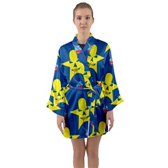 Blue Yellow October 31 Halloween Long Sleeve Satin Kimono by Ndabl3x