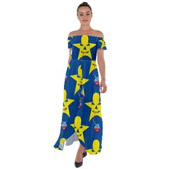 Blue Yellow October 31 Halloween Off Shoulder Open Front Chiffon Dress by Ndabl3x