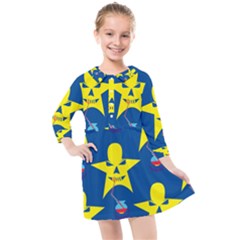 Blue Yellow October 31 Halloween Kids  Quarter Sleeve Shirt Dress by Ndabl3x