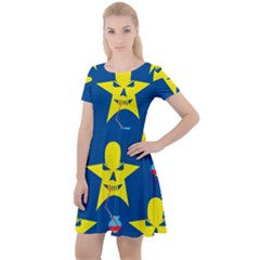 Blue Yellow October 31 Halloween Cap Sleeve Velour Dress  by Ndabl3x