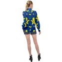 Blue Yellow October 31 Halloween High Neck Long Sleeve Chiffon Top View2