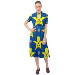 Blue Yellow October 31 Halloween Keyhole Neckline Chiffon Dress by Ndabl3x