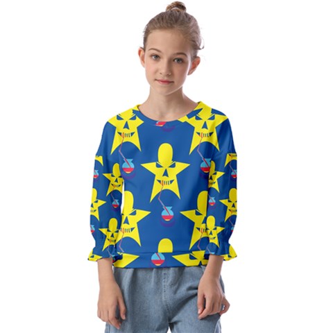 Blue Yellow October 31 Halloween Kids  Cuff Sleeve Top by Ndabl3x