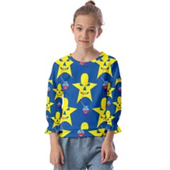 Blue Yellow October 31 Halloween Kids  Cuff Sleeve Top