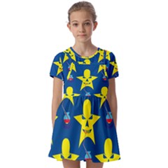 Blue Yellow October 31 Halloween Kids  Short Sleeve Pinafore Style Dress by Ndabl3x