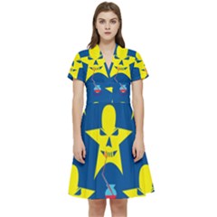 Blue Yellow October 31 Halloween Short Sleeve Waist Detail Dress by Ndabl3x