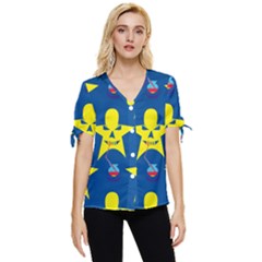 Blue Yellow October 31 Halloween Bow Sleeve Button Up Top by Ndabl3x