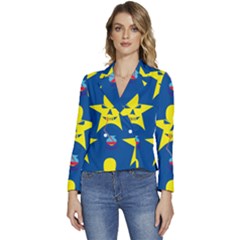 Blue Yellow October 31 Halloween Women s Long Sleeve Revers Collar Cropped Jacket by Ndabl3x