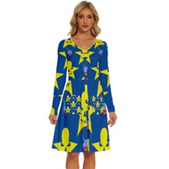 Blue Yellow October 31 Halloween Long Sleeve Dress With Pocket by Ndabl3x