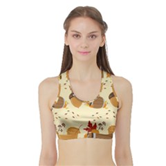 Leaves Foliage Acorns Barrel Sports Bra With Border by Ndabl3x