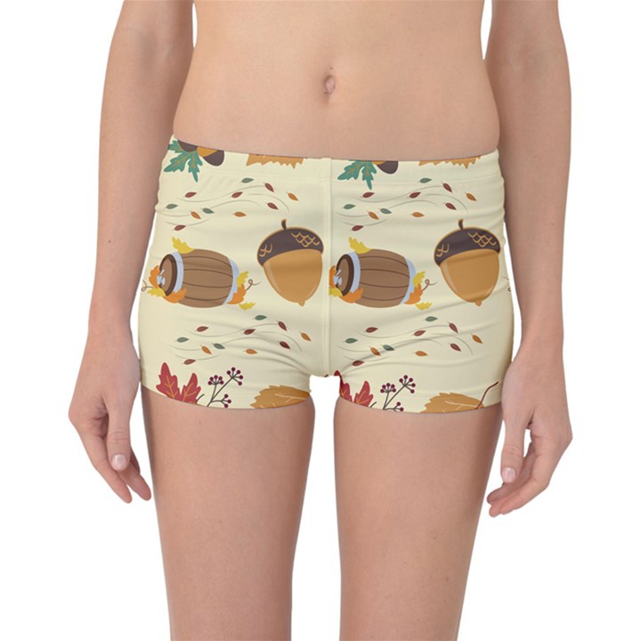 Leaves Foliage Acorns Barrel Reversible Boyleg Bikini Bottoms