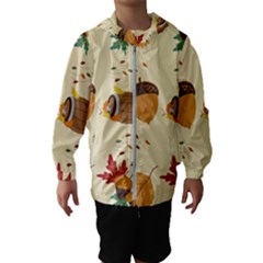 Leaves Foliage Acorns Barrel Kids  Hooded Windbreaker by Ndabl3x