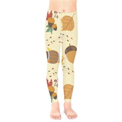 Leaves Foliage Acorns Barrel Kids  Leggings by Ndabl3x