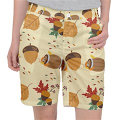 Leaves Foliage Acorns Barrel Women s Pocket Shorts by Ndabl3x