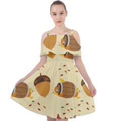 Leaves Foliage Acorns Barrel Cut Out Shoulders Chiffon Dress by Ndabl3x