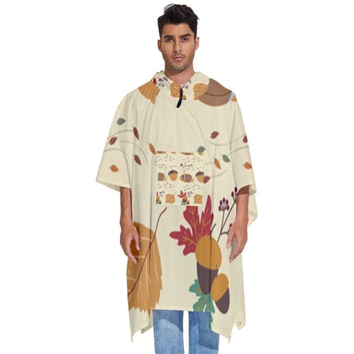 Leaves Foliage Acorns Barrel Men s Hooded Rain Ponchos