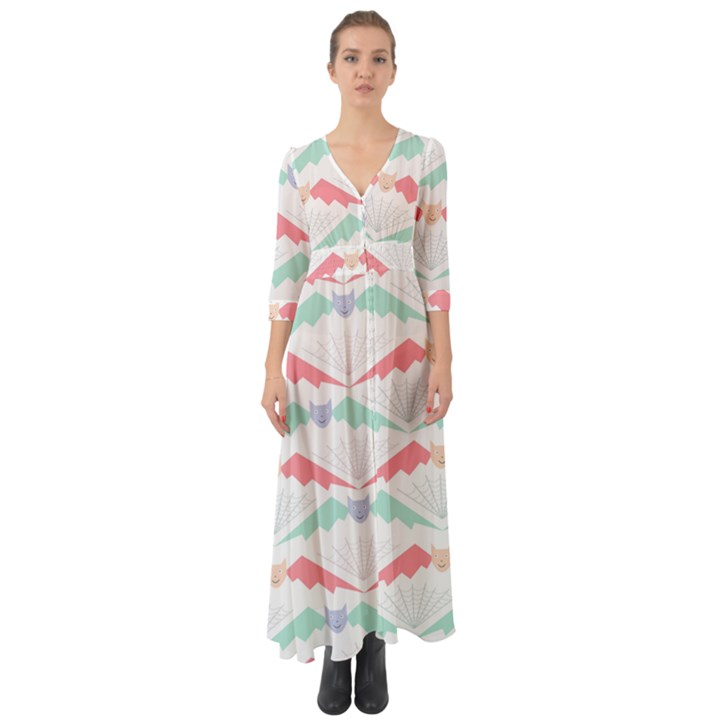 Halloween Pattern Button Up Boho Maxi Dress