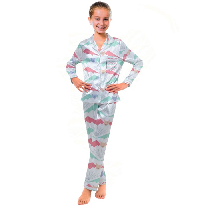 Halloween Pattern Kids  Satin Long Sleeve Pajamas Set