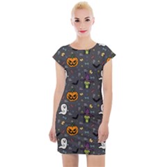 Halloween Bat Pattern Cap Sleeve Bodycon Dress by Ndabl3x