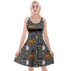 Halloween Bat Pattern Reversible Velvet Sleeveless Dress by Ndabl3x