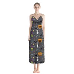 Halloween Bat Pattern Button Up Chiffon Maxi Dress by Ndabl3x