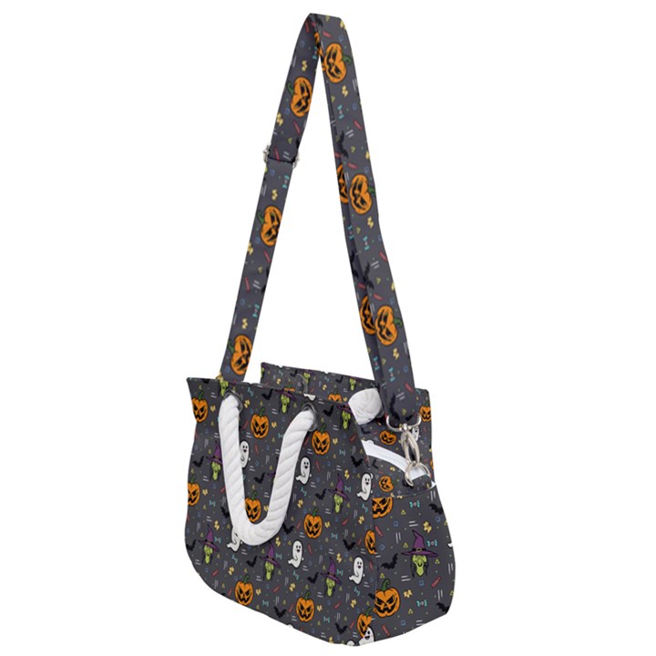 Halloween Bat Pattern Rope Handles Shoulder Strap Bag