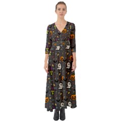 Halloween Bat Pattern Button Up Boho Maxi Dress by Ndabl3x