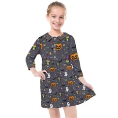 Halloween Bat Pattern Kids  Quarter Sleeve Shirt Dress by Ndabl3x