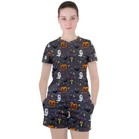 Halloween Bat Pattern Women s T-shirt And Shorts Set by Ndabl3x