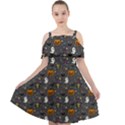 Halloween Bat Pattern Cut Out Shoulders Chiffon Dress View1