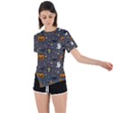 Halloween Bat Pattern Asymmetrical Short Sleeve Sports T-Shirt View1