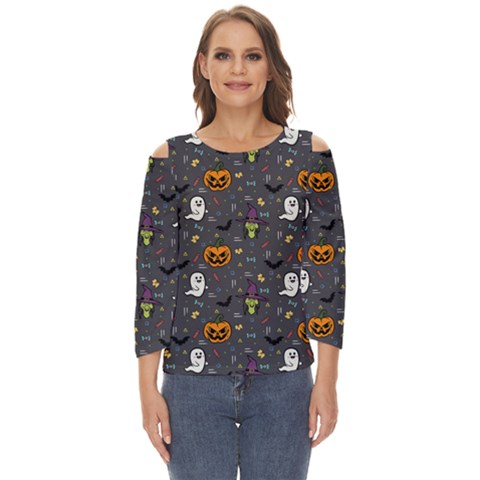 Halloween Bat Pattern Cut Out Wide Sleeve Top by Ndabl3x