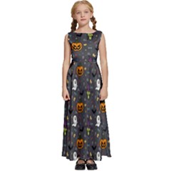 Halloween Bat Pattern Kids  Satin Sleeveless Maxi Dress by Ndabl3x