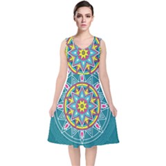 Abstract Digital Artwork V-neck Midi Sleeveless Dress  by Ndabl3x