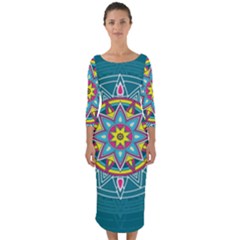 Abstract Digital Artwork Quarter Sleeve Midi Bodycon Dress by Ndabl3x