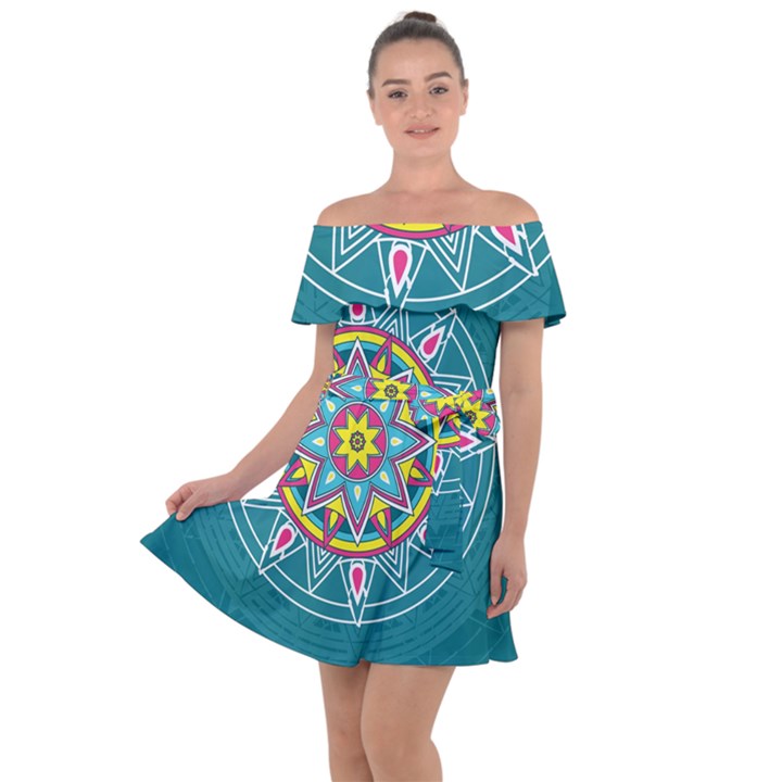 Abstract Digital Artwork Off Shoulder Velour Dress