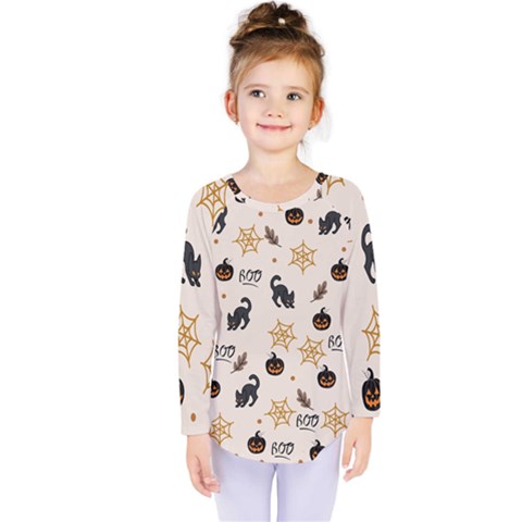 Cat Halloween Pattern Kids  Long Sleeve T-shirt by Ndabl3x