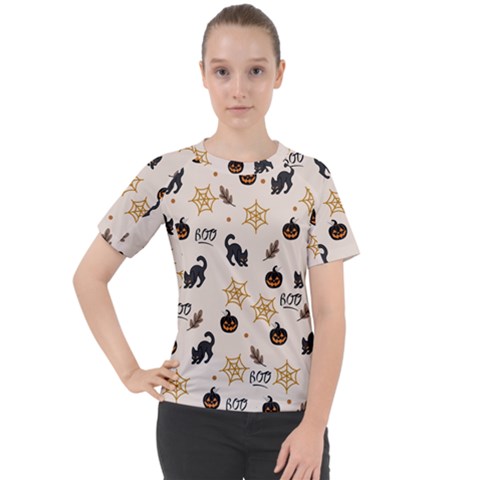 Cat Halloween Pattern Women s Sport Raglan T-shirt by Ndabl3x