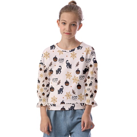 Cat Halloween Pattern Kids  Cuff Sleeve Top by Ndabl3x