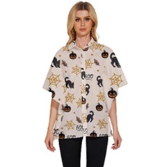 Cat Halloween Pattern Women s Batwing Button Up Shirt