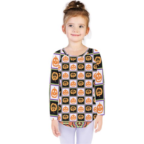 Chess Halloween Pattern Kids  Long Sleeve T-shirt by Ndabl3x