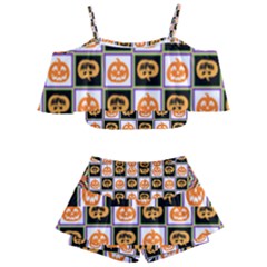 Chess Halloween Pattern Kids  Off Shoulder Skirt Bikini by Ndabl3x