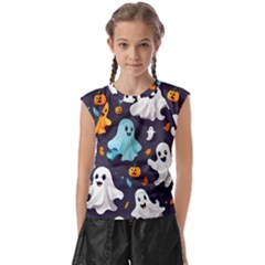 Ghost Pumpkin Scary Kids  Raglan Cap Sleeve T-shirt by Ndabl3x