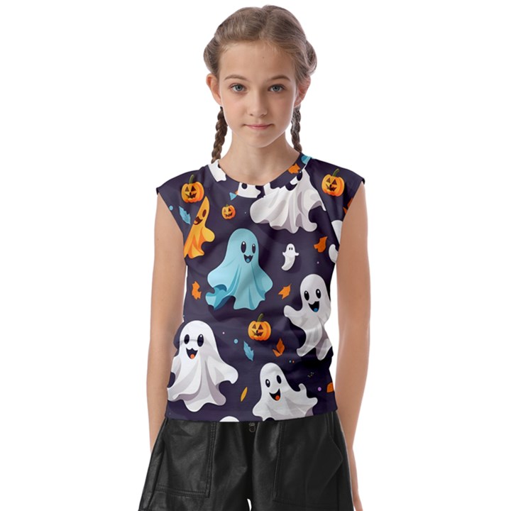 Ghost Pumpkin Scary Kids  Raglan Cap Sleeve T-Shirt