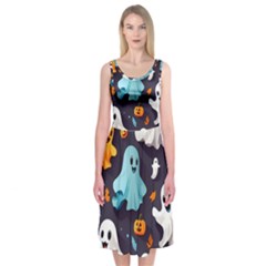 Ghost Pumpkin Scary Midi Sleeveless Dress by Ndabl3x