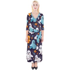 Ghost Pumpkin Scary Quarter Sleeve Wrap Maxi Dress by Ndabl3x