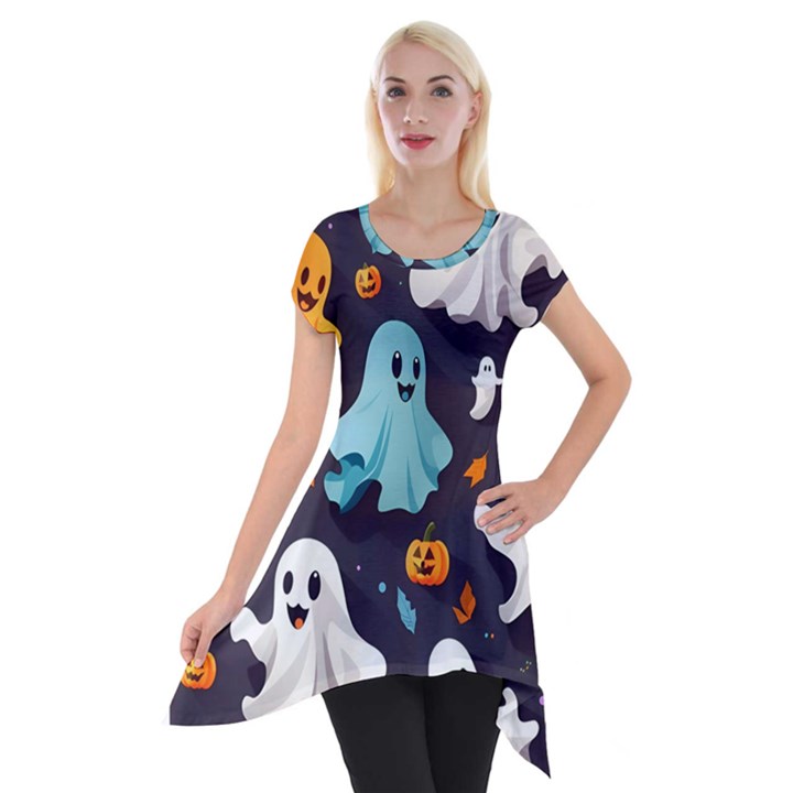 Ghost Pumpkin Scary Short Sleeve Side Drop Tunic