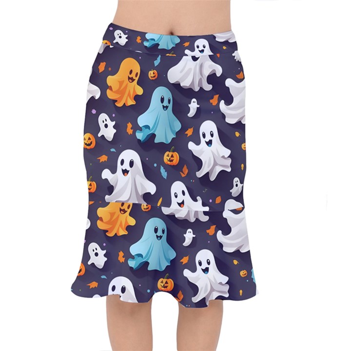 Ghost Pumpkin Scary Short Mermaid Skirt