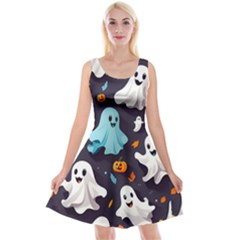 Ghost Pumpkin Scary Reversible Velvet Sleeveless Dress by Ndabl3x